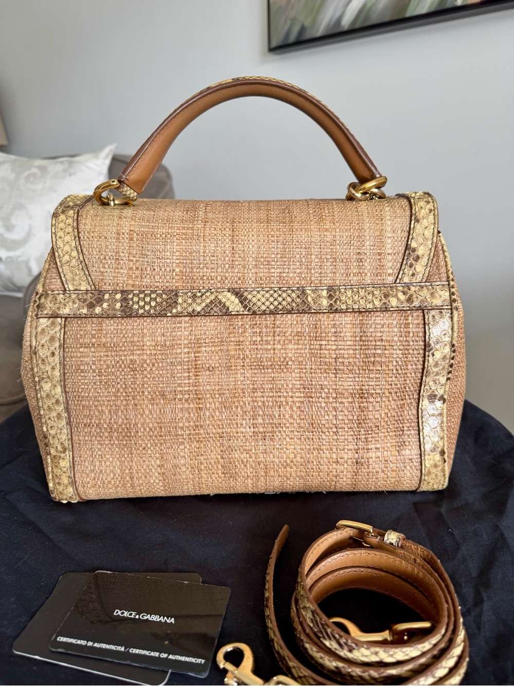 🤎Authentic Dolce & Gabbana Raffia Python Trim Padlock Bag🤎 - Picture 5 of 13